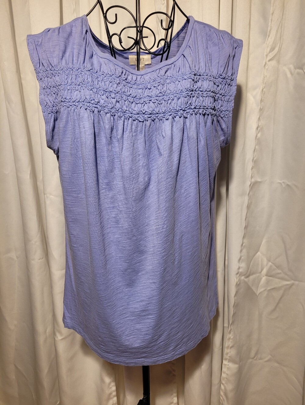 LOFT Light Lavender Smocked Yoke Cap-Sleeve Top